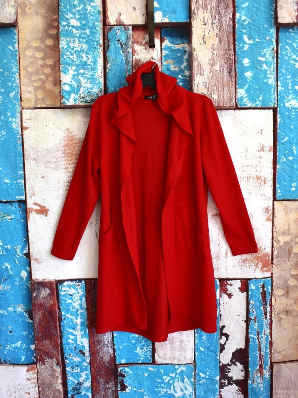 Women's WHITE MARK Long Hoodie Open Front Cardigan Long Sleeve ONE SIZE Red